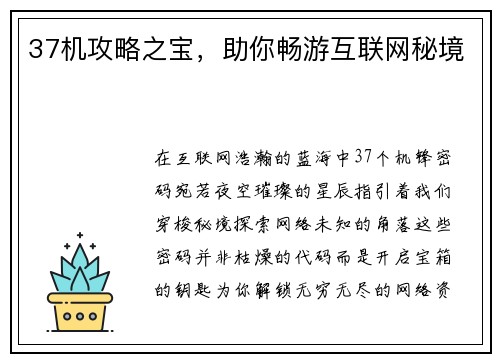 37机攻略之宝,助你畅游互联网秘境