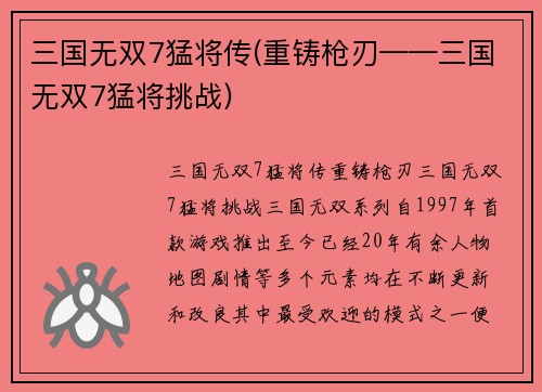 三国无双7猛将传(重铸枪刃——三国无双7猛将挑战)